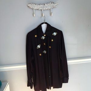 Vintage Black Embroidered Button Up